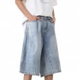 thumbnail image 2 of Jean Shorts Men Distressed Baggy Casual Street Style Denim Bermuda Shorts Stretchy Loose Fit Breathable Mens Denim Shorts, 2 of 3