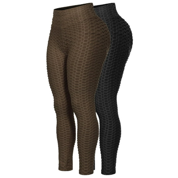 MixMatchy Women's 2-Pack High Waist Textured Butt Lifting Slimming Workout Leggings Tights