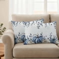thumbnail image 2 of Blue White Pumpkin Outdoor Waterproof Pillow Covers, Fall Thanksgiving Eucalyptus Coastal Decorative Rectangle Throw Pillowcase Sofa Cushion Sham for Patio/Couch/Chair, 20"x12" 2 Pack, 2 of 8