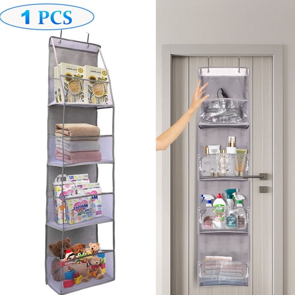 Over-The-Door 4-Tier Hanging Pantry Organizer with Clear Plastic Pockets, Large Capacity Space-Saving Storage for Kitchen, Bathroom, Closet, Bedroom,1PC-Grey