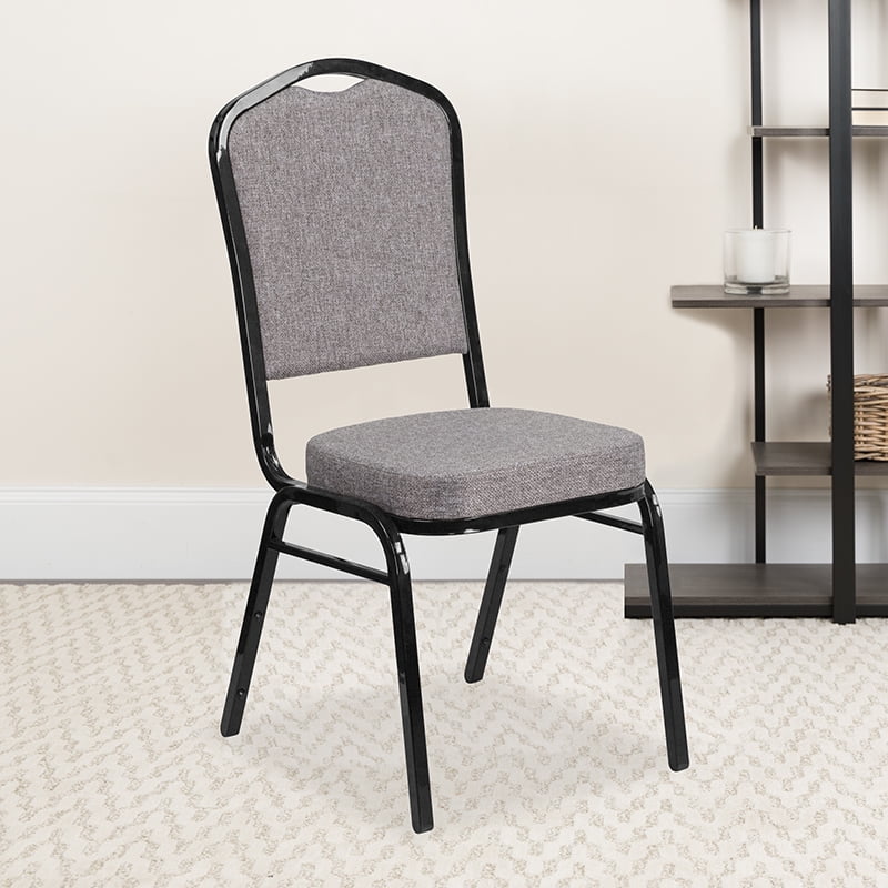 Crown Back Stacking Banquet Chair in Gray Fabric - Black Frame ...