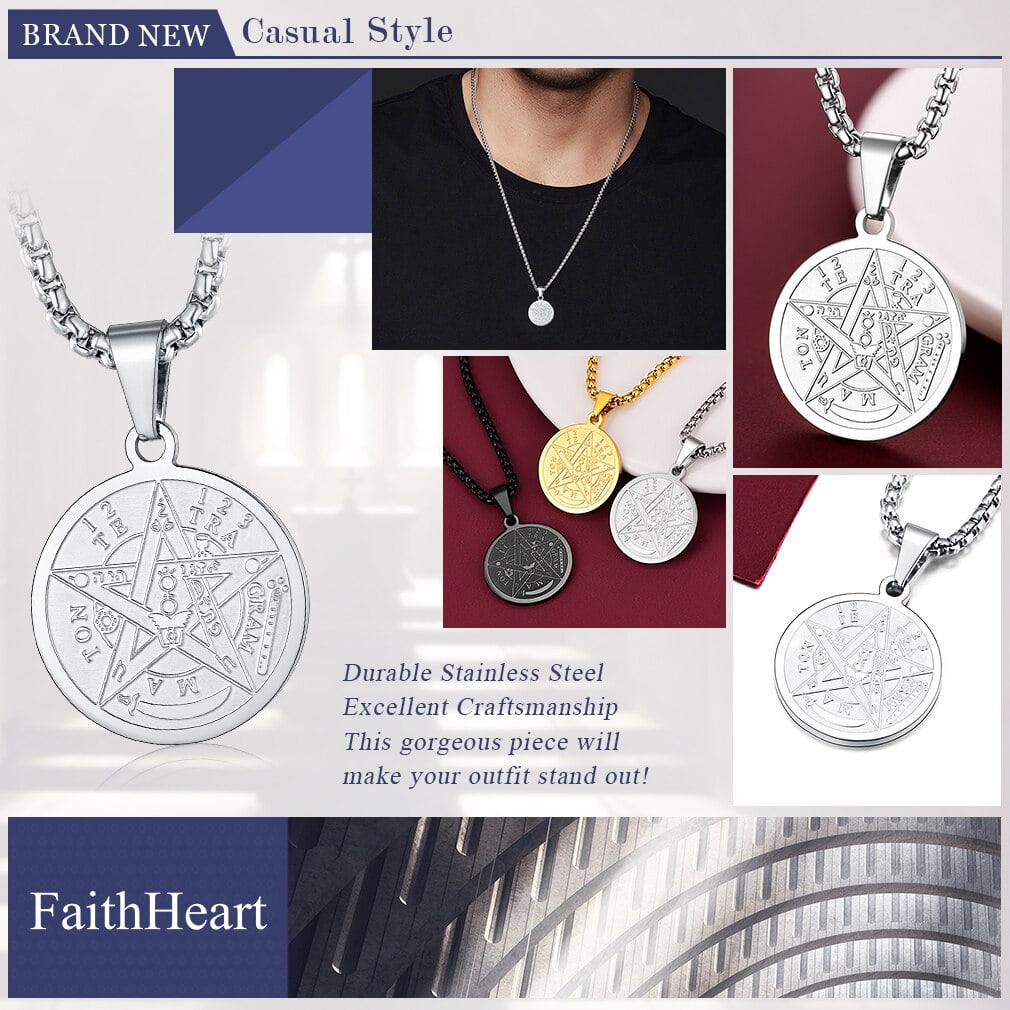 Collier Pentacle FaithHeart - Pendentif Pentagramme En Acier Inoxydable - Chaîne 55 Cm - Boîte Cadeau Incluse