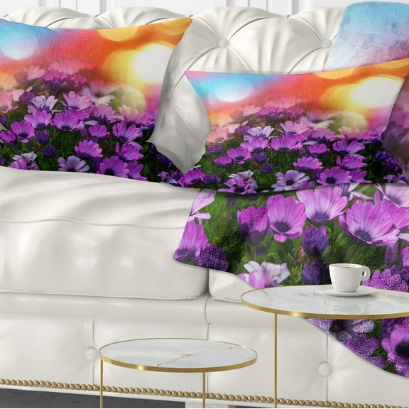 Designart Beautiful Little Purple Flowers - Floral Throw Pillow - 12x20