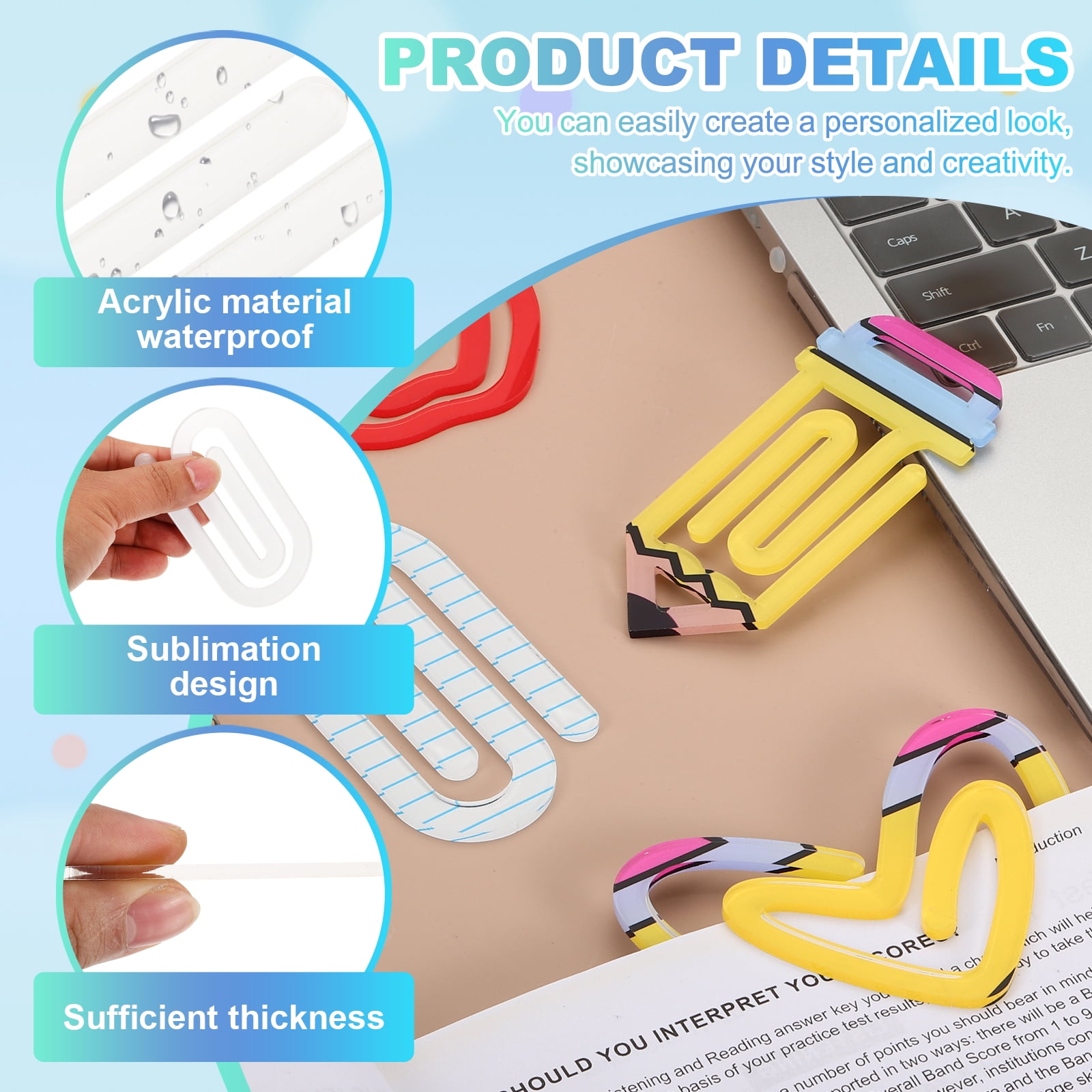 Uxcell 20Pack Acrylic Paper Clip, 1.97 x 3.94 inch Loop Shape Huge Blank Sublimation Paper Clip Bookmarks with Card for Office Holders Envelope DIY Crafts Gifts Home, Clear