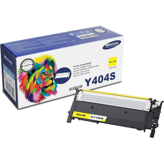 CLT-Y404S Yellow Toner Cartridge (with Chip) Replacement Compatible for Samsung Xpress C430W C430 C480FW C480FN C480 C43x Series C48x Series Printers (1Y)