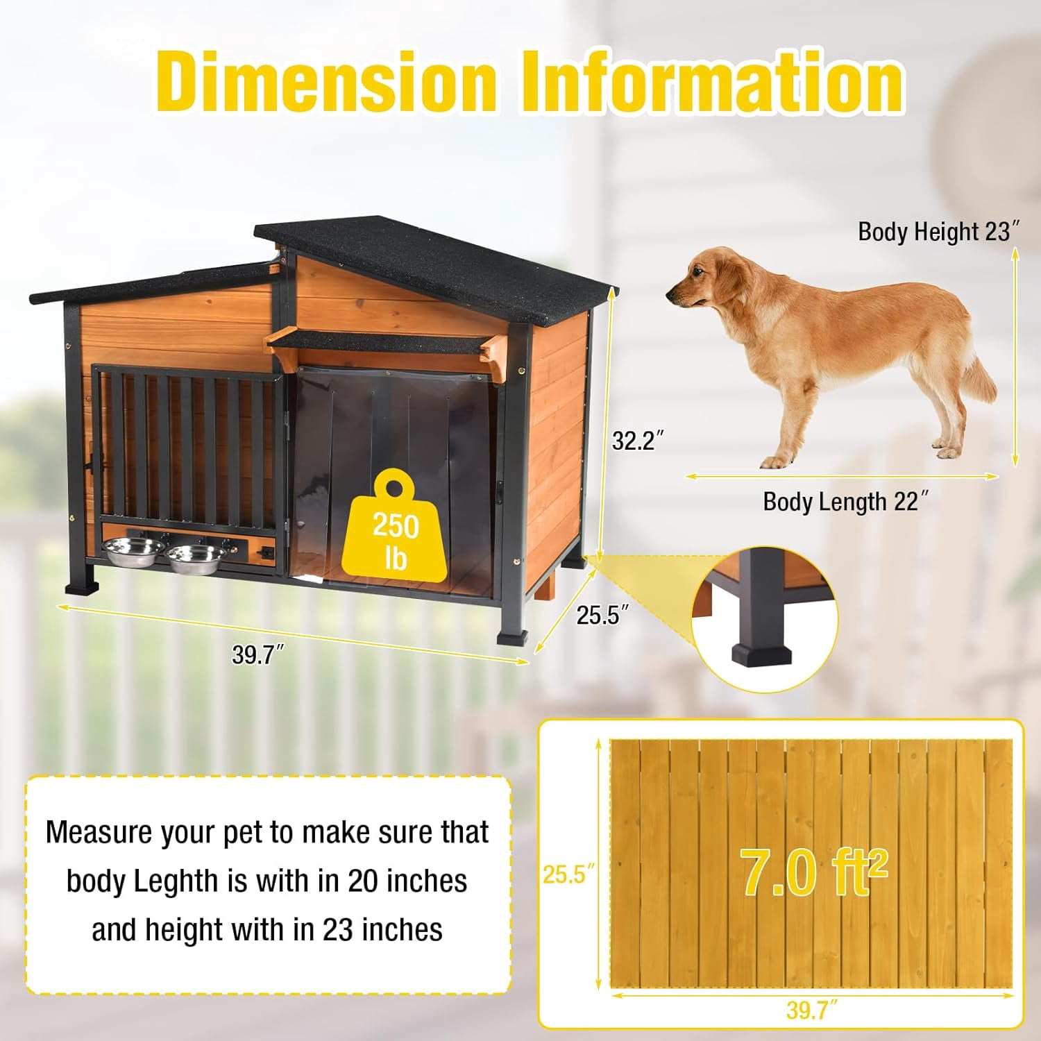 Dog House with Anti-Chewing Metal Frame Design Wooden Dog Kennel with Unique Design Roof, Weatherproof Dog House for Indoor & Outdoor Use (Wood, L)