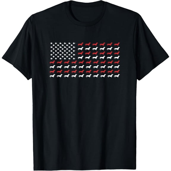 t-shirt American Flag Dachshund Patriotic Dachshund Doxie Lover T-Shirt mens，black，women，funny，journey，Crew Neck, Short Sleeve,printing