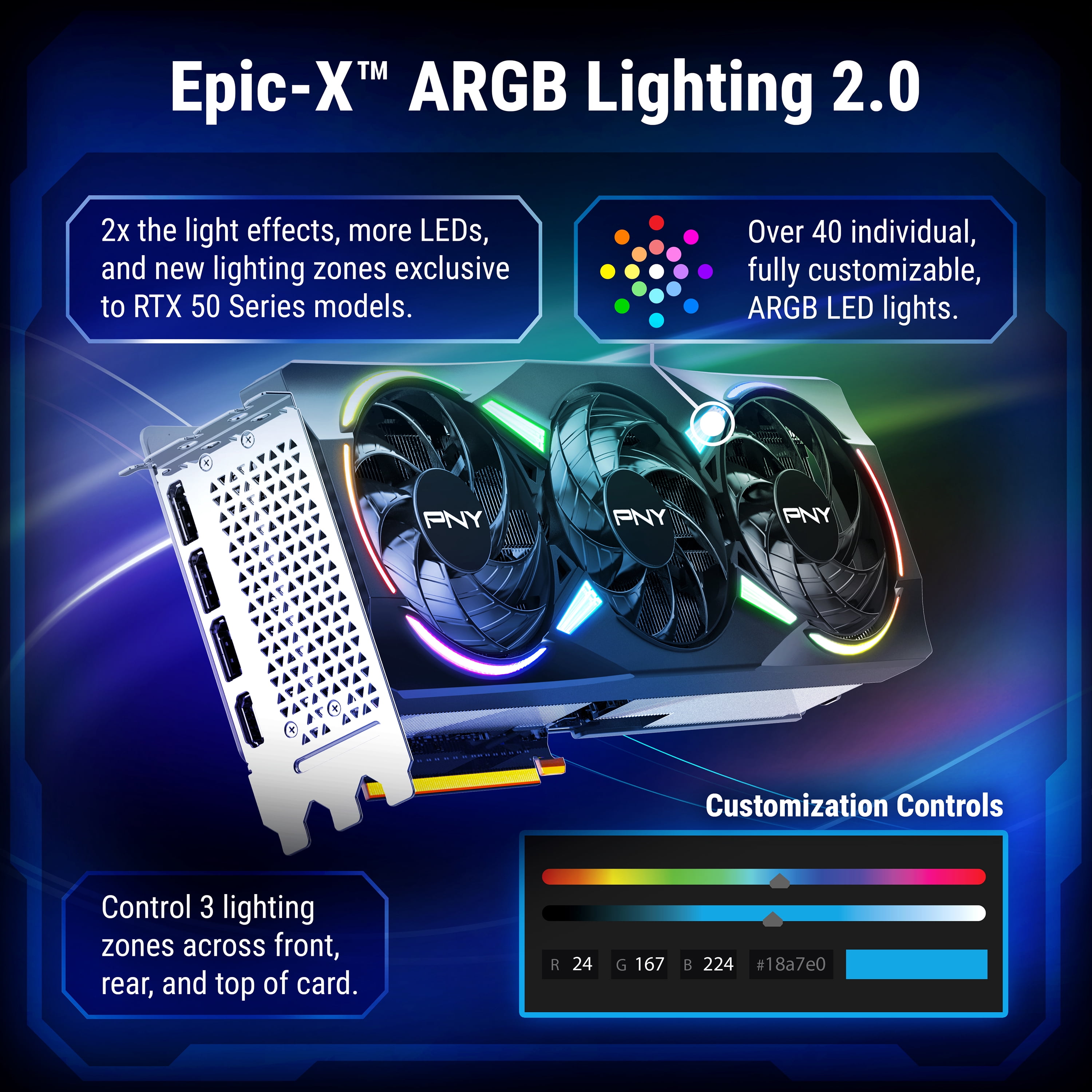 PNY NVIDIA GeForce RTX™ 5070 Ti Epic-X™ ARGB OC Triple Fan, Graphics Card 16GB GDDR7, 2.98-Slot