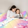 thumbnail image 5 of Manfei Kawaii Monogram J 7-Piece King Bedding,Cute Rainbow Dessert King Bed in a Bag,Pink,Colorful Stars Reversible, 5 of 7