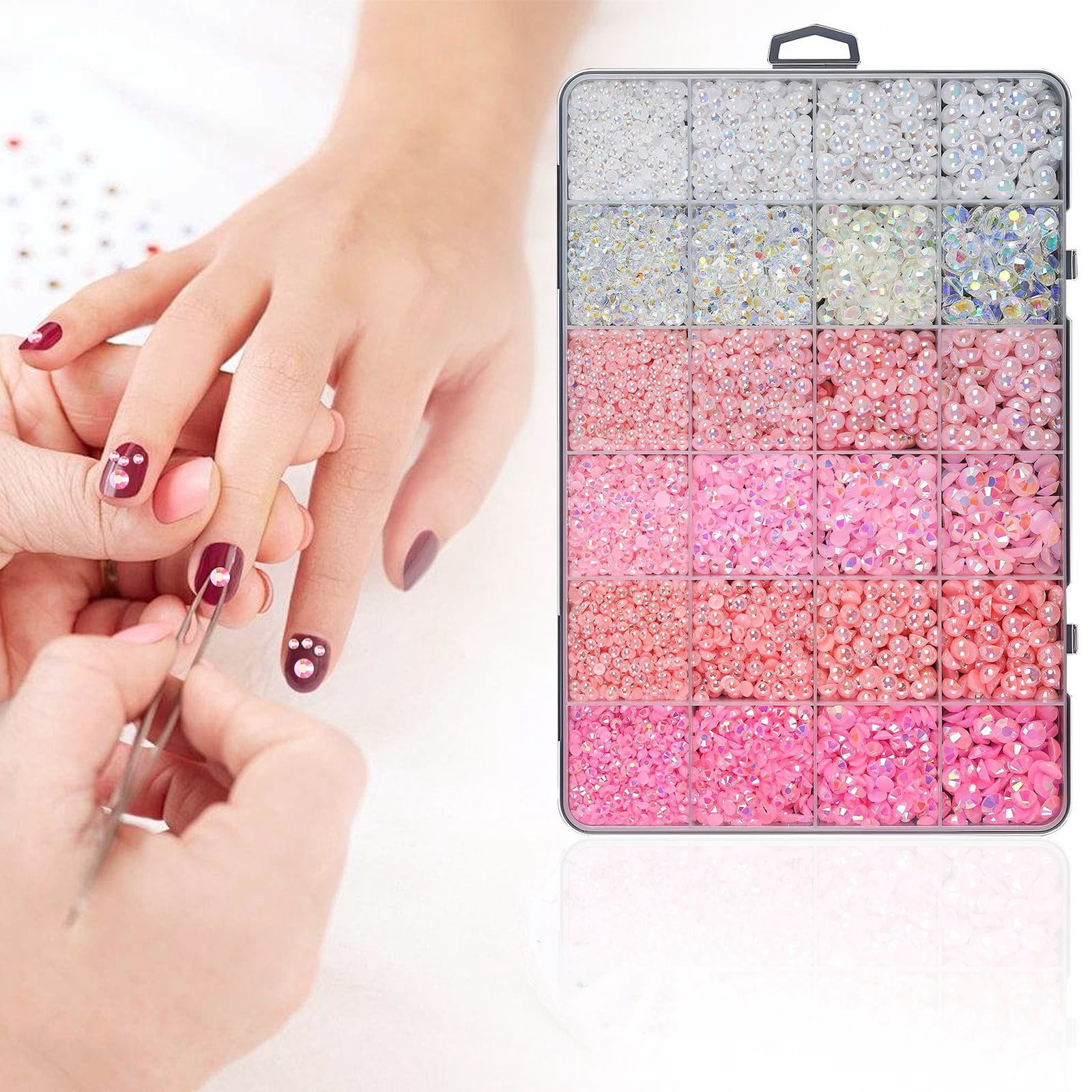 ZTTD 10000Pcs Flatback Pearls with Glue Kit for Bedazzling Crafts Crafting Shoes Nail Art Decoration, Mixed Sizes 3mm 4mm 5mm 6mm Half Round Flat Back Pearls Beads Set