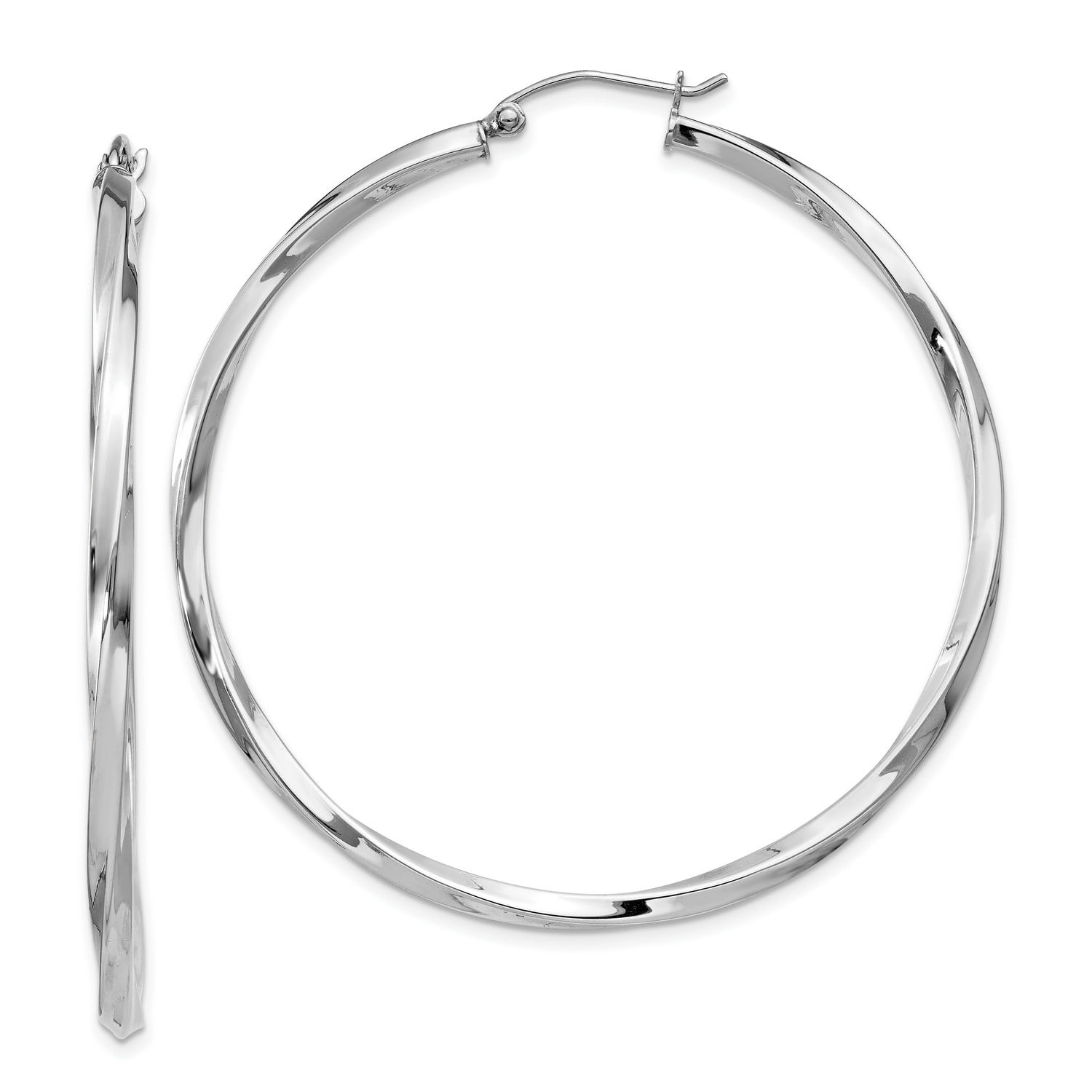 925 Sterling Silver Hollow Polished Rhodium Plated Textured Hinged Hoop Earrings Measures 53x50mm Wide 4mm Thick Jewelry Gifts for Women