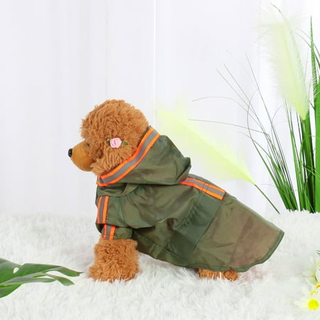 Dog Nylon Raincoat - Water Resistant Dog Raincoat XS Pet Clothes Rain Jacket Hooded Outdoor Poncho with Reflective Strip Olive Green