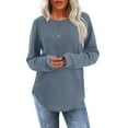 thumbnail image 6 of UQJfacai Womens Tunic Tops Dressy Casual Long Sleeve Shirts Fall Winter Trendy Waffle Knit Crewneck Curved Hem Fashion Clothing, 6 of 7