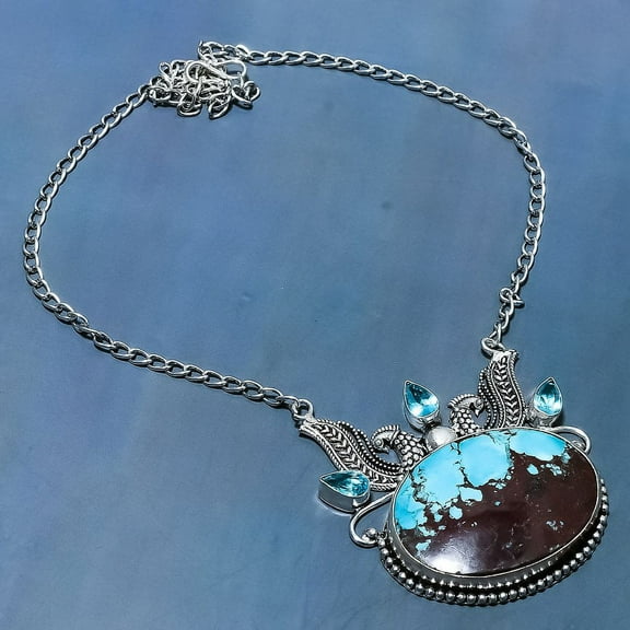 Tibetan Turquoise, Topaz 925 Sterling Silver Jewelry Necklace 18"