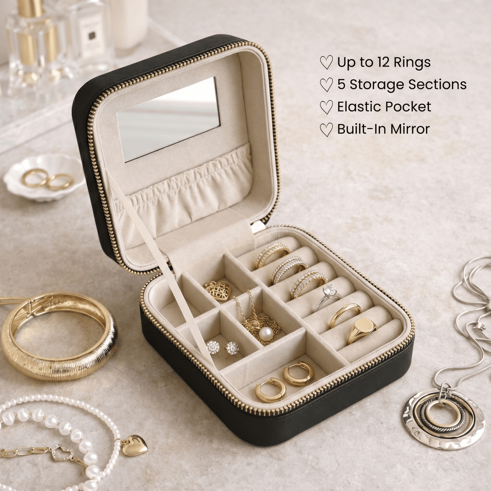 Hives & Honey Women's Black Mya Compact Jewelry Travel Case