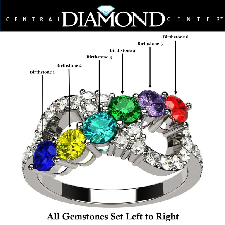 Custom Sterling Silver Birthstone Ring For Women – Personalized With 1-8 Names & Simulated Stones – Family, Mother, Grandma Gift