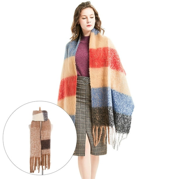 Womens Scarf Fashion Long Shawls Wraps Big Grid Winter Warm Lattice Large  Scarveskhaki