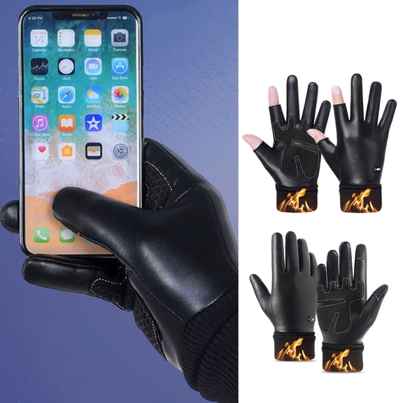 Leather Cycling Fingerless Gloves, Outdoor Driving Motorcycle Sport Half Finger Glove for Men Women Teens