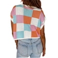 thumbnail image 4 of Color Block Women Casual Knit Tops Short Sleeve Crewneck Crop Tops, 4 of 4