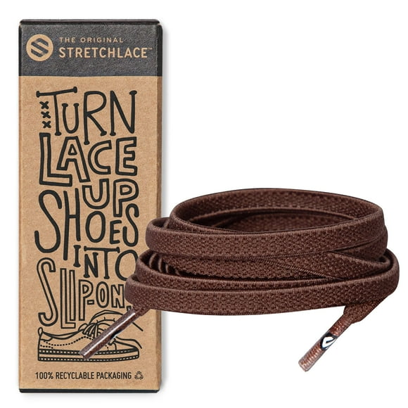 The Original Lacets Élastiques Plats, Lacets Extensibles pour Espadrilles Adultes, Lacets Élégants pour Personnes Âgées, Enfants et Personnes avec Besoins Spéciaux, Marron, 40 Po