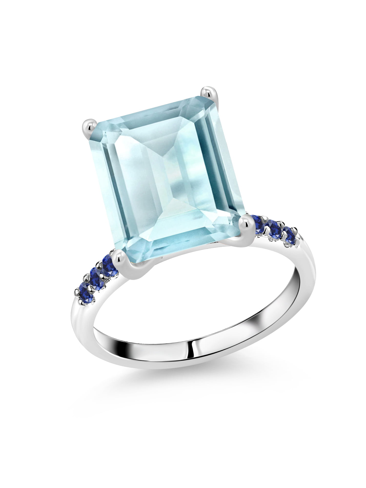 Gem Stone King 1.58 Ct London Blue Topaz White Created Sapphire 925 Sterling Silver Ring