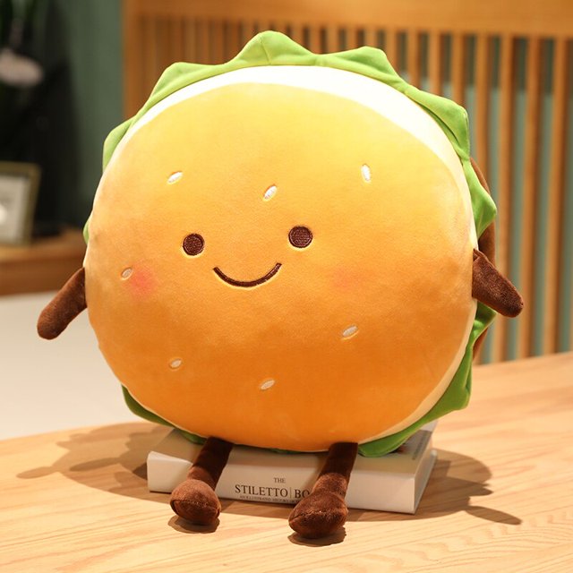 10/35cm Soft Simulation Hamburger Plush Stuffed Pendant Toys Creative Food Bread Hand warmer Pillow for Girls Birthday GiftsOrange10cm Deng Xun unisex