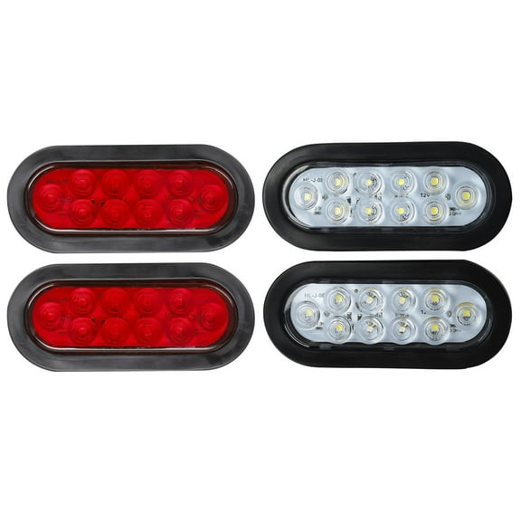 2x Red 2x White 6" Oval 10 LED Trailer Truck Reverse Backup Stop Tail Lights 12V