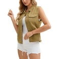thumbnail image 5 of INSPIRE CHIC Women's Denim Vests Button Down Washed Sleeveless Jean Jackets with Pockets Khaki M, 5 of 7