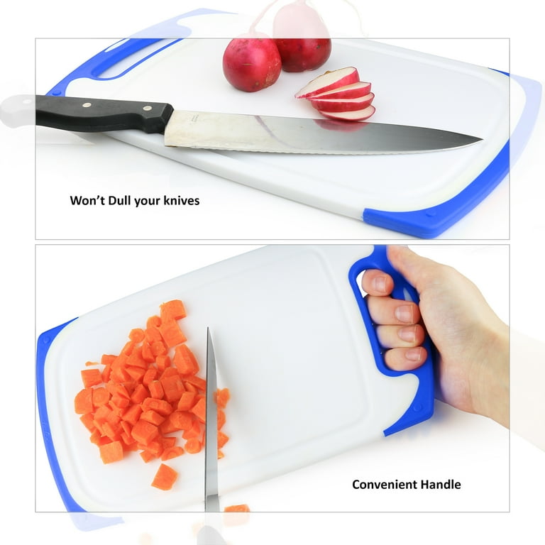 3-Piece Plastic Cutting Board with Non-Slip Feet and Deep Drip Groove Blue 3-Piece Plastic Cutting Board with Non-Slip Feet and Deep Drip Groove Blue