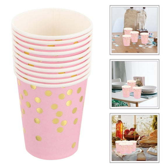 PAMINGONO 20pcs Disposable Cups for Party Paper Gold Round Dot Pattern Birthday Tableware