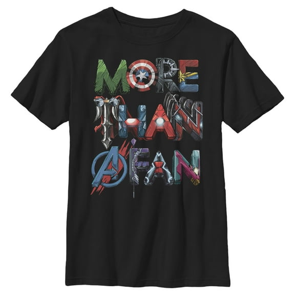 Boy's Marvel More Than a Fan Hero Font  Graphic Tee Black Large