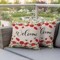 thumbnail image 3 of Outdoor Pillow Covers Pack of 2, Vintage Red Flower Leaves Bees Waterproof Throw Pillowcase Cushion Cases, Pastoral Floral on Linen Decorative Pillow Cover for Couch Sofa Home Bed Patio, 3 of 9