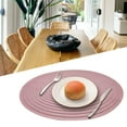 thumbnail image 4 of 15 in Round Woven Vinyl Placemats Set of 4, Modern Non-Slip Insulation Placemat Washable Table Mats for Dining Table, Braided Cotton Place Mats for Kitchen Dining Table Holiday Party – Pink, 4 of 7