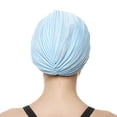 thumbnail image 4 of Beemo Womens Swim Cap Bathing Turban-Polyester Twisted Pleated Turban Head Cover Light Blue, 4 of 4