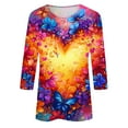 thumbnail image 5 of Dihao Women Tops 3/4 Sleeve Plus Size Casual Round Neck Valentine's Day Love/Rose Printing Blouse Spring Summer Loose Fit Tops Basic Pullover Lightweight Trendy Outdoor Blouse, 5 of 5