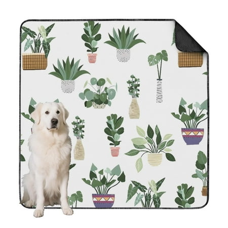 Large Size Non-Slip Washable Dog Pads with Plant Illustrations Reusable Potty Mat for Puppy Training and Floor Protection (Plant patterns 72 x72 )