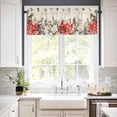 thumbnail image 3 of Christmas Floral Kitchen Curtains and Valances Set, Red White Flowers Green Leaf Vintage Letter Rod Pocket Window Valance Window Curtain Panels for Living Room Bedroom Laundry, 27.5x24in, 3 Pieces, 3 of 7