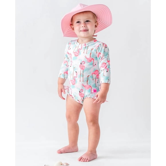 Rash Guard con volantes en el trasero, manga larga, de una sola pieza, 2T, para niñas