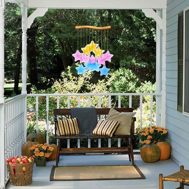 Carillón de viento de vidrio fundido hecho a mano | Decoración colorida de hierro y vidrio para exteriores | Adorno colgante para patio y jardín con un sonido agradable