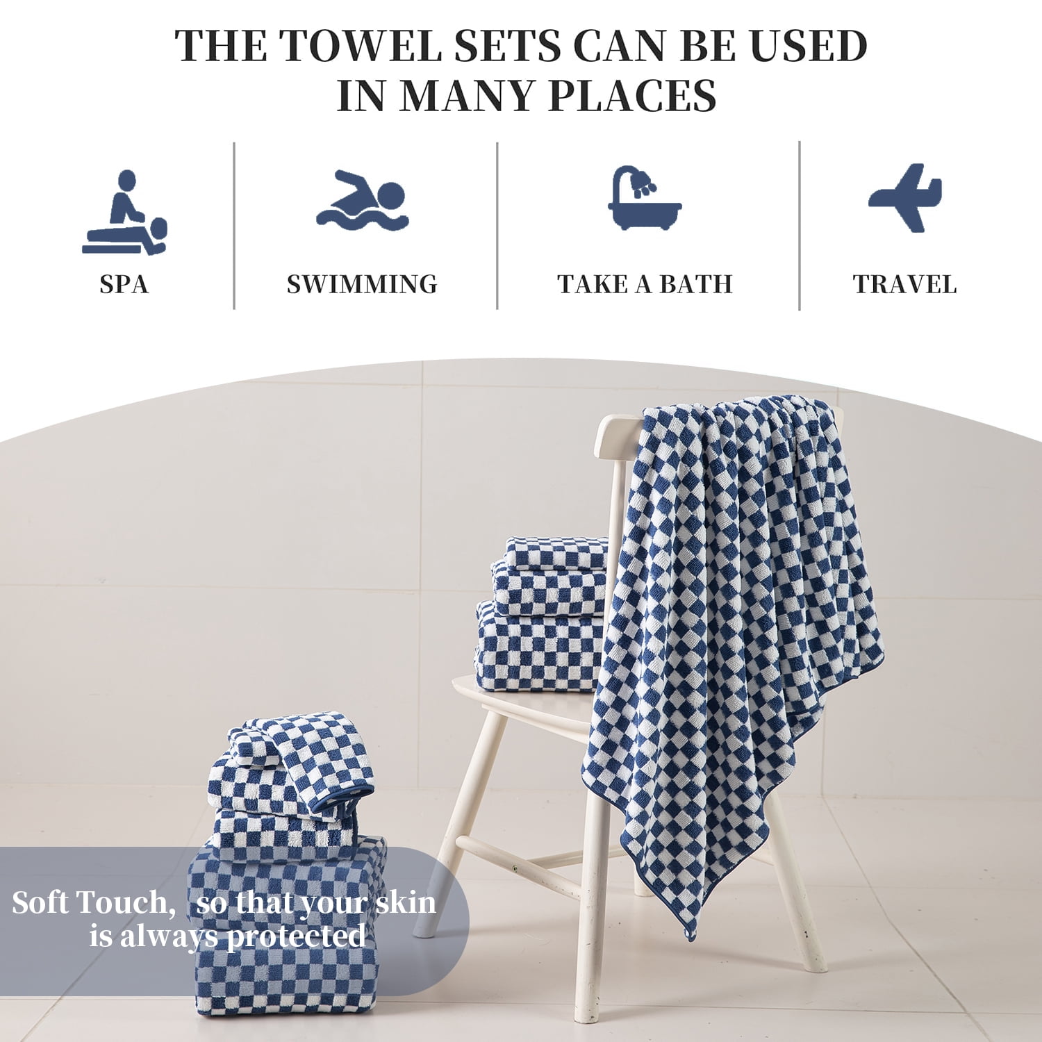 Beartech 12 Piece Microfiber Bath Towel Set:4 Bath Sheet Towels,4 Hand,4 Washcloths Ultra Soft & Absorbent,Quick Dry & Less Lint Shower Towels Set For Bathroom Hotel-Navy Blue
