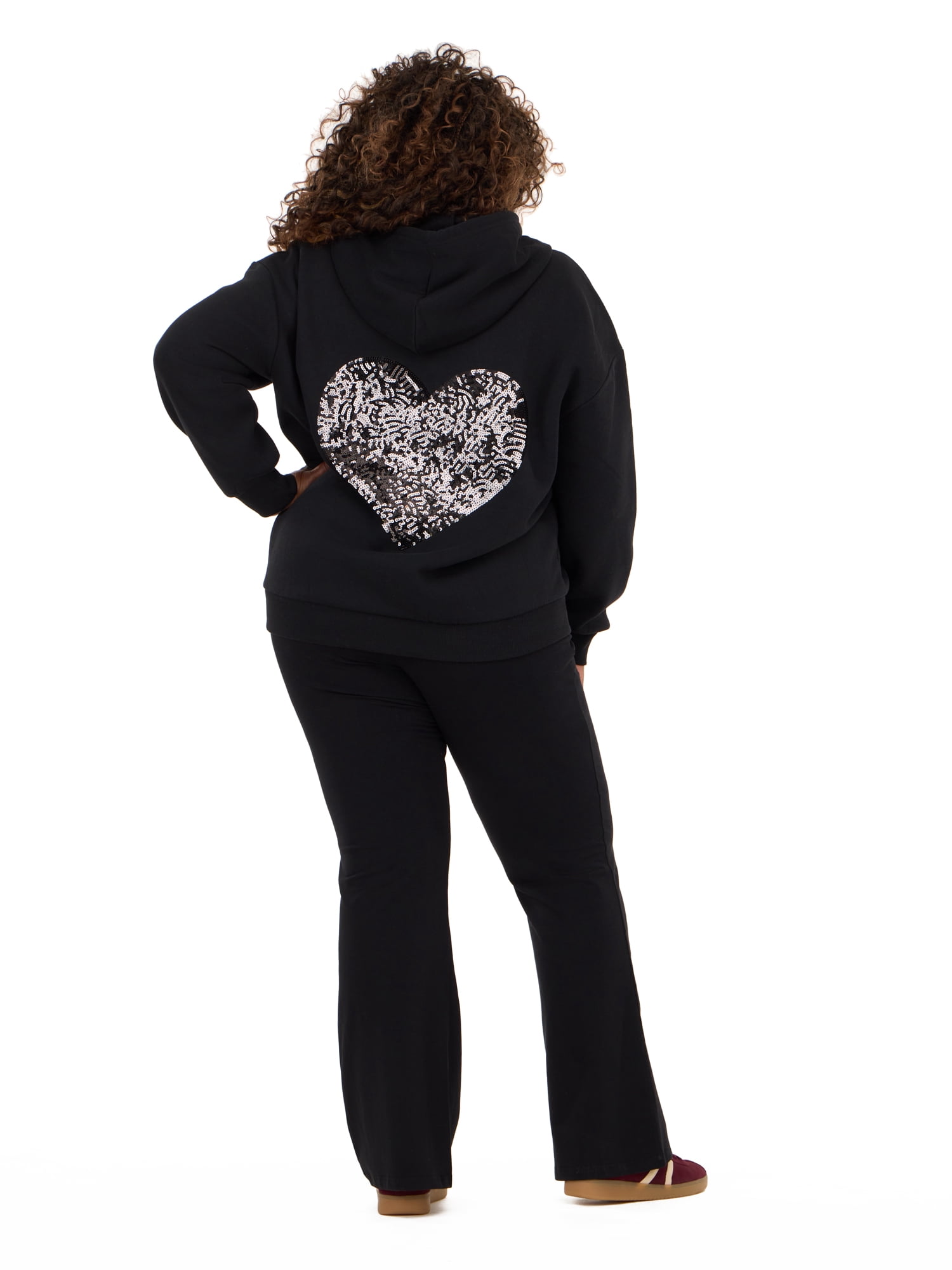 Forever 21 Women's Fleece Zip Up Hoodie with Front and Back Graphic Detail, Relaxed Fit Sweatshirt Jacket, Casual Everyday Layering Style, Black, XXS-4X