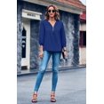 thumbnail image 5 of Women's 3/4 Sleeve Zip Front Blouse Casual V‑Neck Loose Fit Tunic Top, 5 of 6