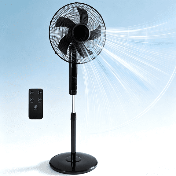 Atilioo Oscillating Pedestal Fan with Remote, Standing Fan with Timer, 3 Speeds, Strong Wind, Adjustable Height, Quiet Operation, Black