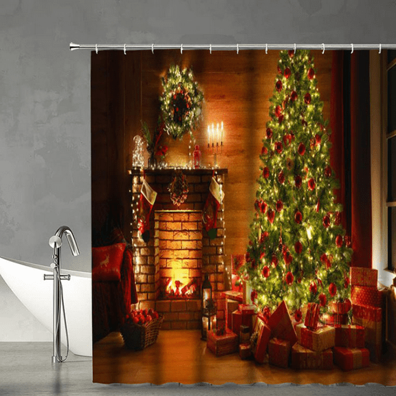 Polyester Shower Curtain Waterproof Mildew-proof Bathroom Shower Partition Curtain Christmas New 0.9M * 1.8M