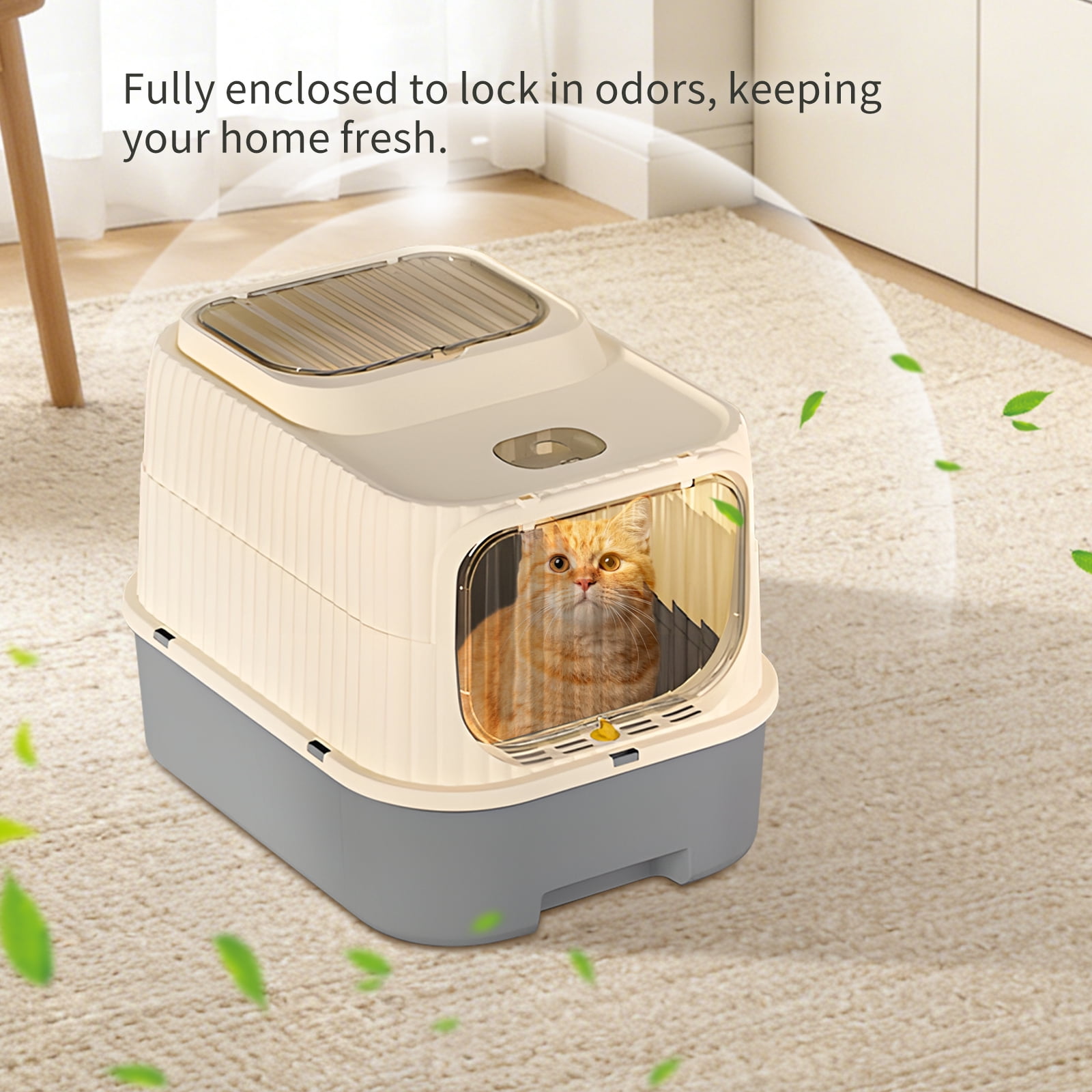 Cat Litter Box with Drawer, Enclosed Litter Tray for Cat, Rabbit, Anti Urine Leakage Easy to Clean (Gray)