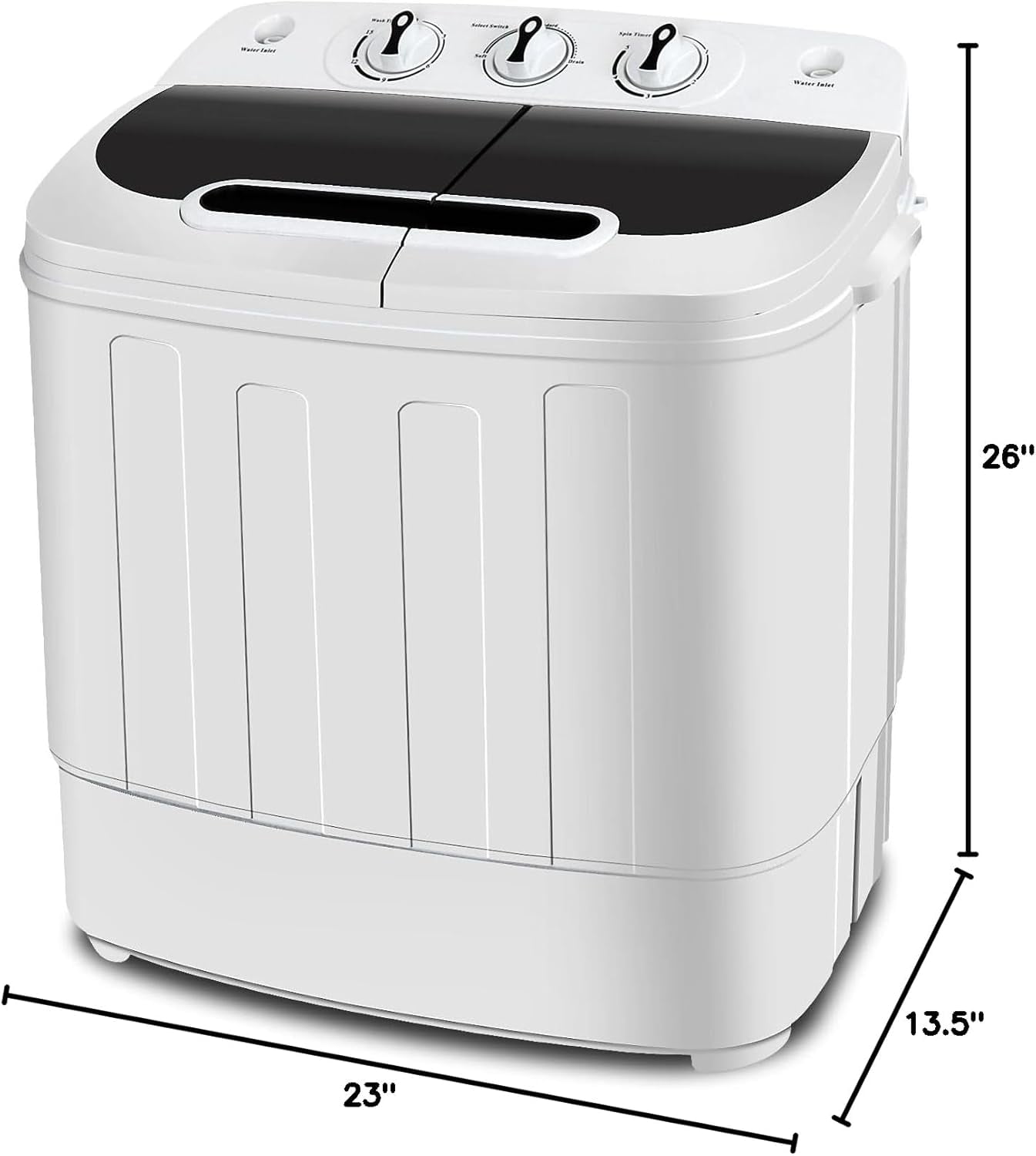 HOMAKE-PRO Compact Mini Twin Tub Washing Machine 13lbs Capacity Portable Washer Wash and Spin Cycle Combo, Built-in Gravity Drain for Camping, Apartments, Dorms, College, RV’s and Small Spaces