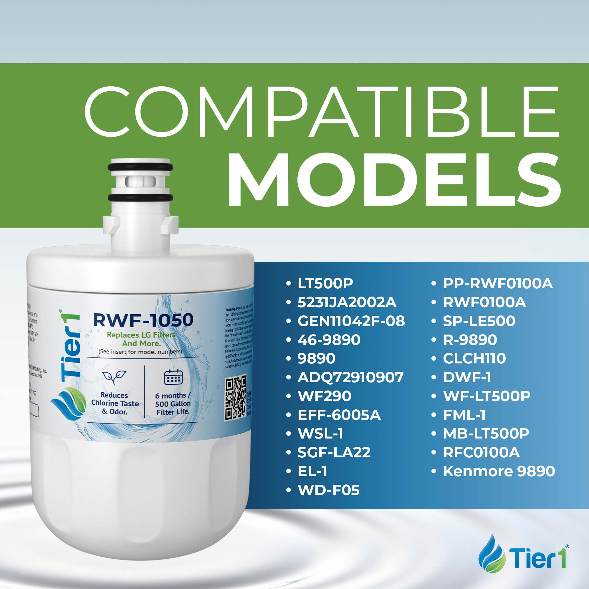 Tier1 RWF1050 5231JA2002A Refrigerator Water Filter | Replacement for LG LT500P & Kenmore 9890 Fridge Filter - Up to 12 Months Supply | Easy Install | Odor Control | Enjoy Great Tasting Water (6-pk)