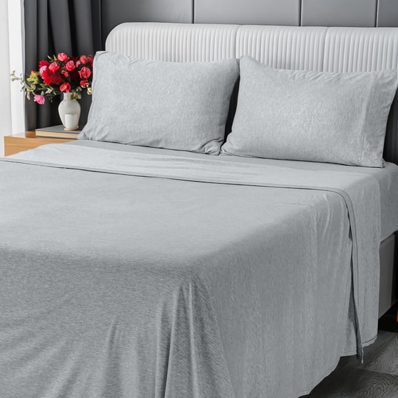 Utopia Bedding FullSheet Set - Jersey Knit Sheets 4 Piece Cotton Soft T-Shirt Stretchy Sheets Heather Light Grey