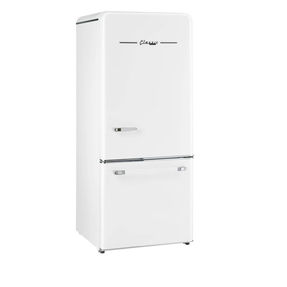 Unique Classic Retro 30" Frost Free 17.7 cu/ft Freestanding Bottom Freezer Refrigerator in Marshmallow White, ENERGY STAR Certified