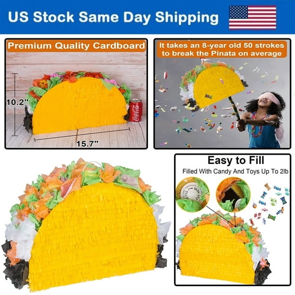 Taco Pinata Mexican Birthday Party Cinco de Mayo Fiesta Theme with Stick for Mexican Supplies favors, 15.7x 10.2 x 5 Inches